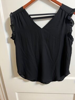 Versona Black V-Neck Blouse with Ruffle Sleeves